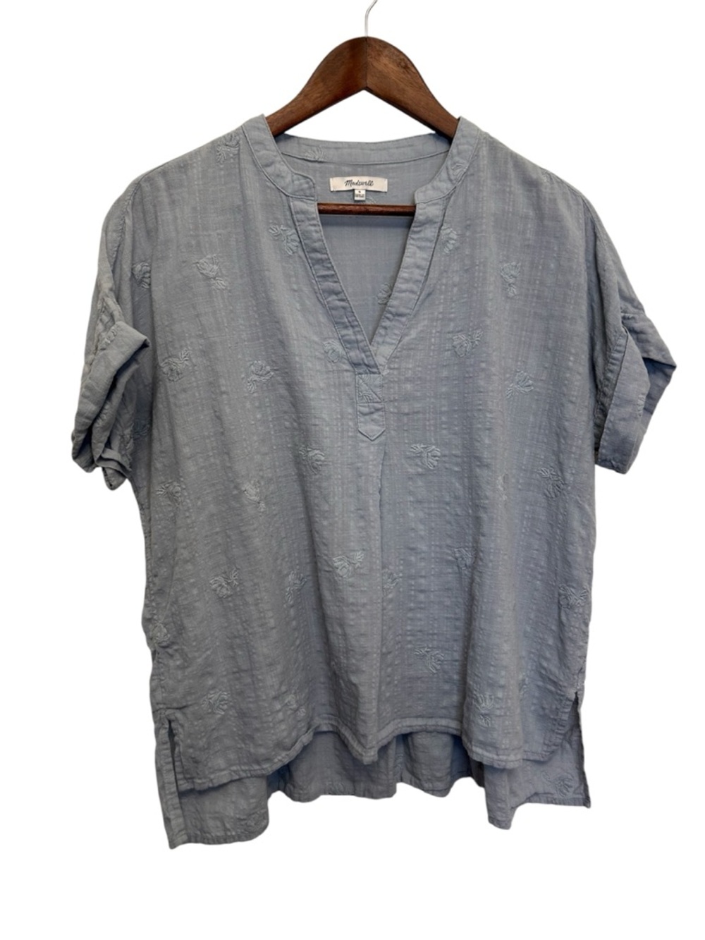 Madewell Embroidered Lakeline Popover Shirt Dusty Blue
